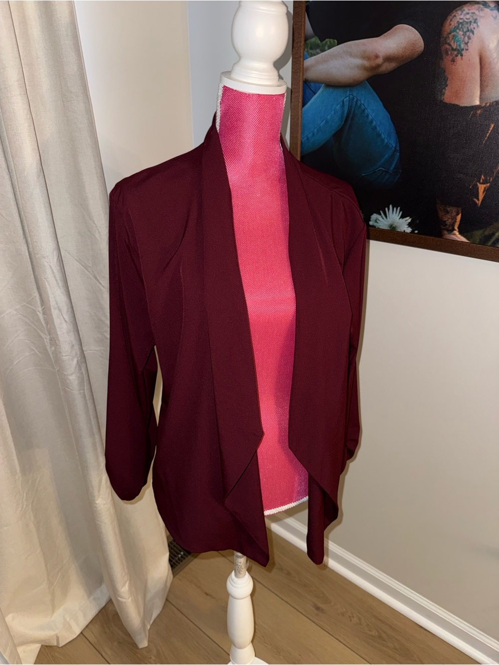 Women's Open-Front Burgundy blazer Cardigan